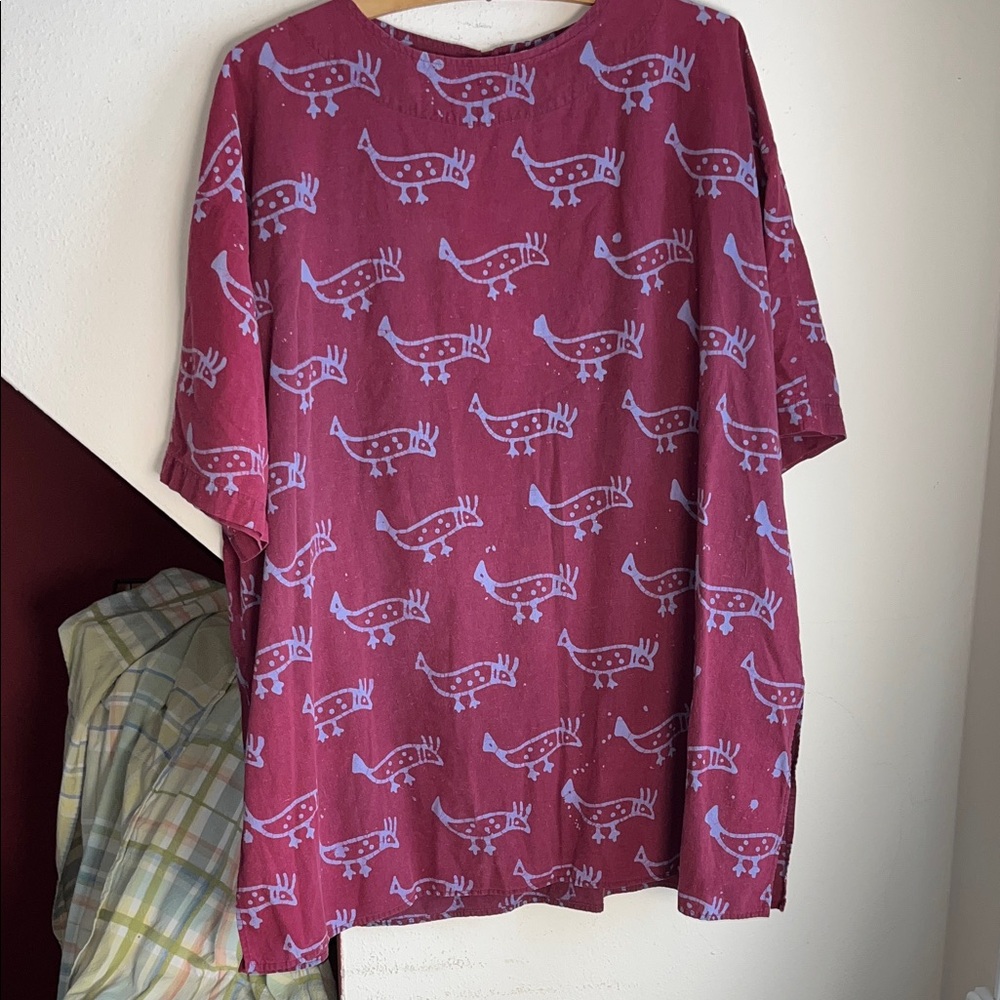 Red‎ Lizard Batik Print Cotton Shirt XXL